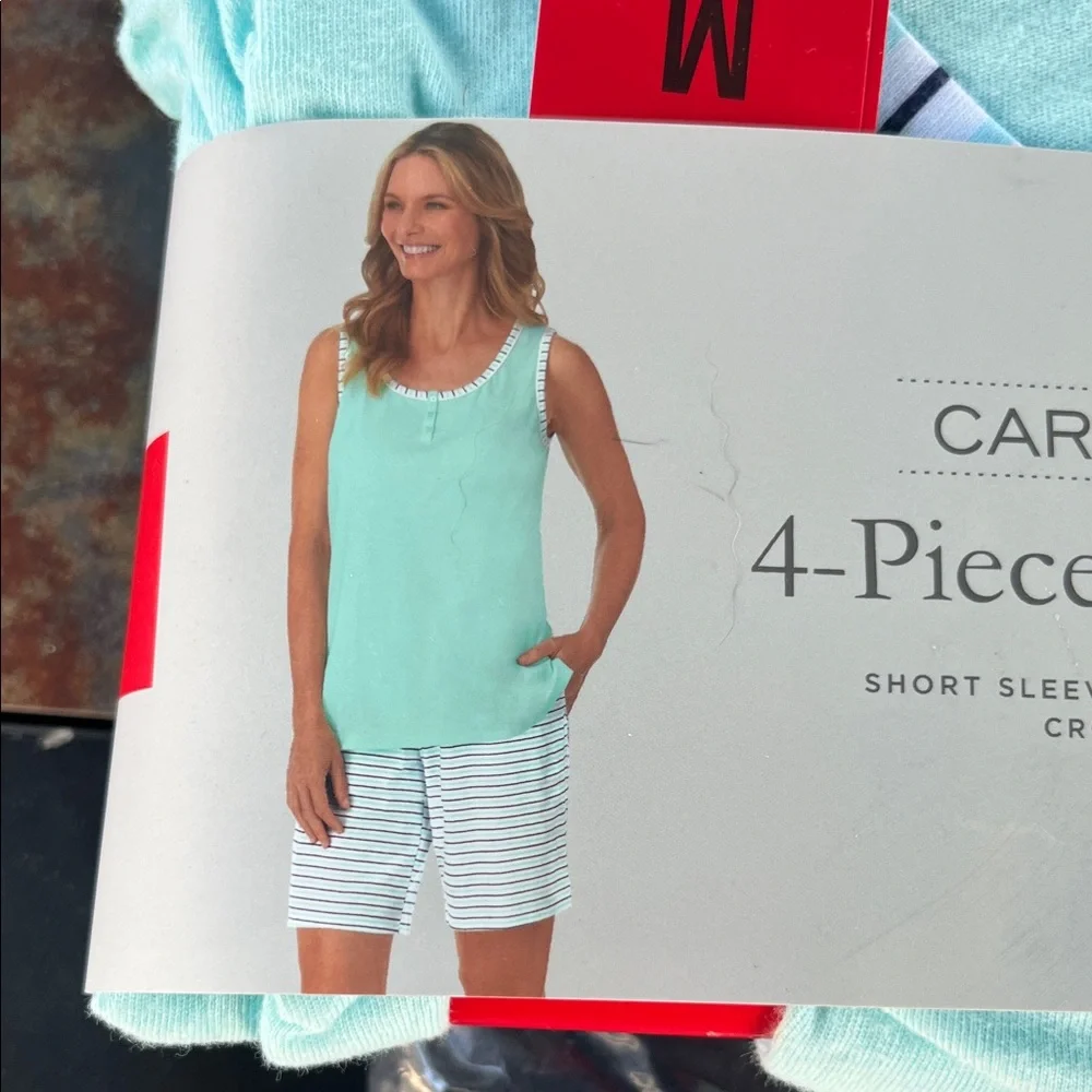 Midnight by Carole Hochman Women's Light Blue Pajama Set nwt 4-piece - Picture 5 of 9